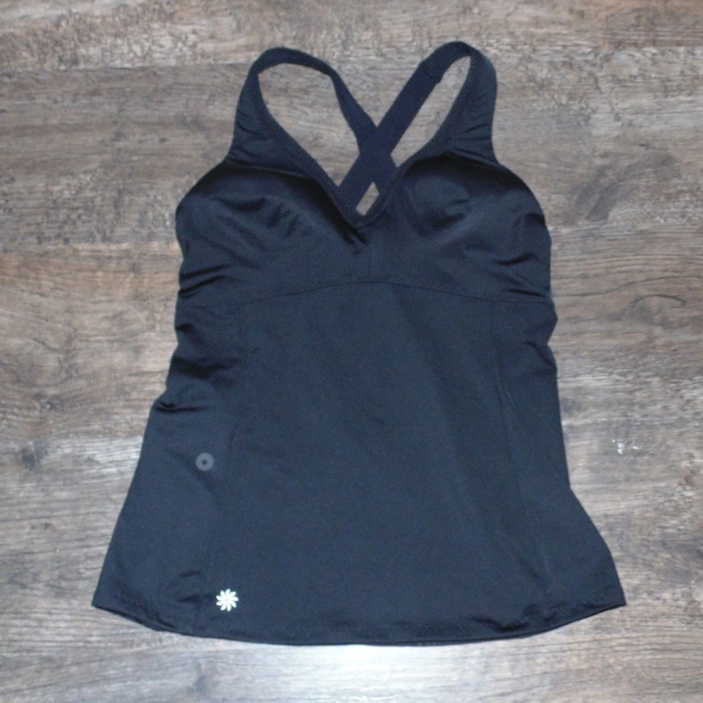 Athleta Swim Tank Top Womens Small Black Excellent Cross Back Shelf Bra Pocket